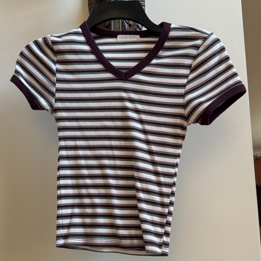Striped V-Neck Short Sleeve Top